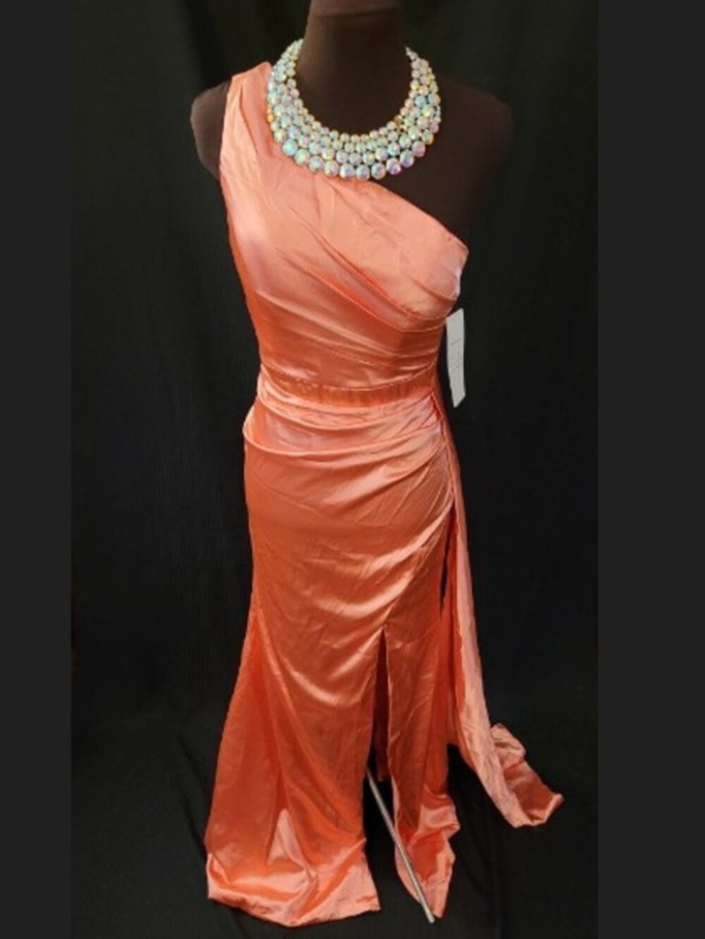 NTW Peachy Coral Full Length Satin Prom/Formal Gown